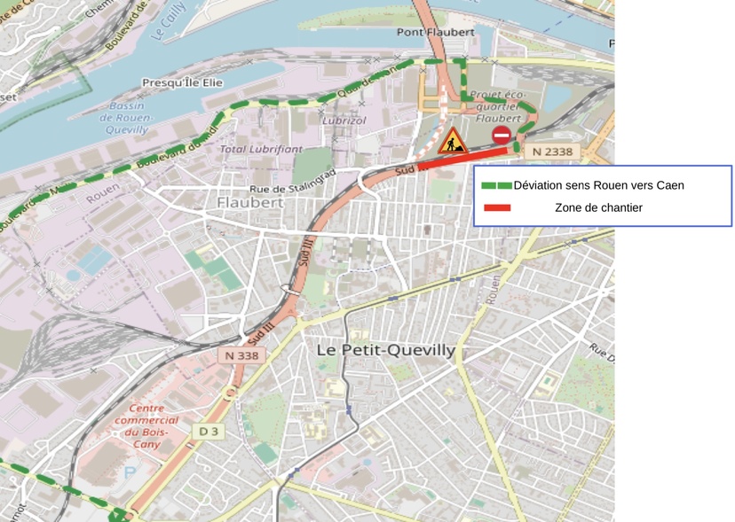 Intervention de sécurité : la RN338 coupée à Rouen la nuit prochaine Intervention de sécurité : la RN338 coupée à Rouen la nuit prochaine