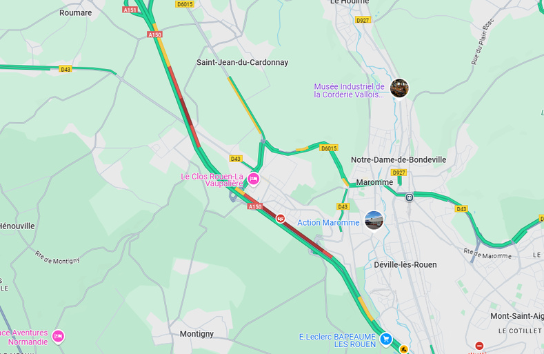 Seine-Maritime. Bouchon important sur l’A150 en direction de Barentin après un épandage de carburant Seine-Maritime. Bouchon important sur l’A150 en direction de Barentin après un épandage de carburant