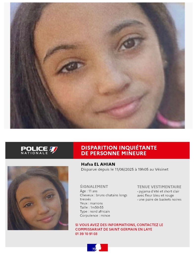 Yvelines. Disparition inquiétante d’une fillette de 11 ans au Vésinet : la police lance un appel à témoin Yvelines. Disparition inquiétante d’une fillette de 11 ans au Vésinet : la police lance un appel à témoin