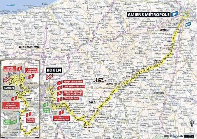 Le parcours de 174,2 km entre Amiens Métropole et Rouen, traversera le département de l'Eure le 8 juillet