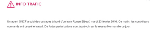Une contrôleuse insultée : trafic des trains très perturbé aujourd'hui en Normandie Une contrôleuse insultée : trafic des trains très perturbé aujourd'hui en Normandie