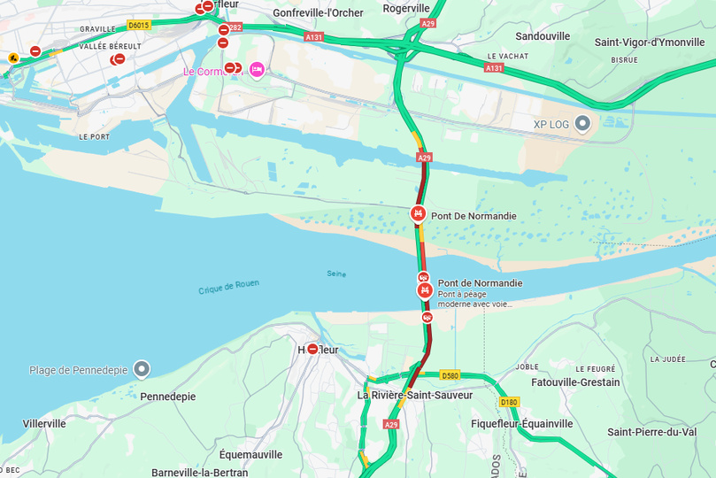 #InfoRoute. Circulation coupée sur le pont de Normandie après un accident entre deux véhicules ce samedi matin