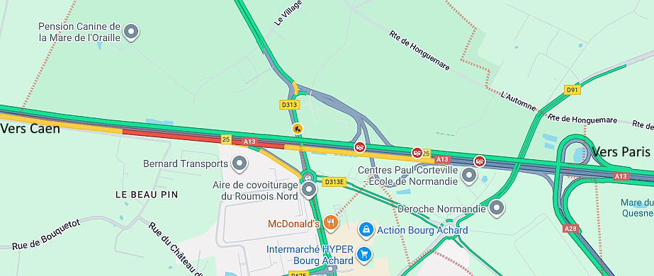 Grave accident sur l’A13 : l’autoroute fermée vers Paris à hauteur de Hongueville-Hénouville (Eure)