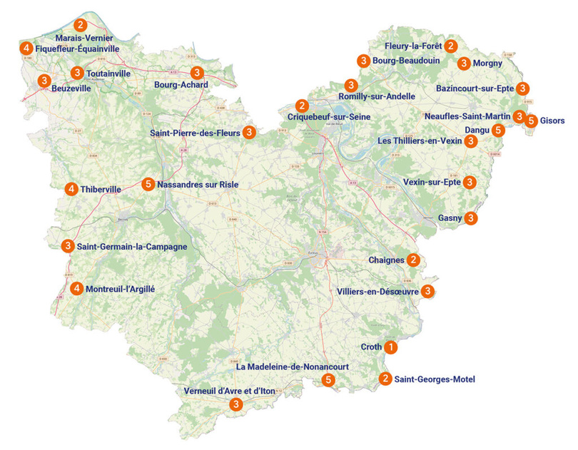 Le Conseil départemental de l’Eure déploie actuellement un réseau de 88 caméras de vidéoprotection pour lutter contre la délinquance itinérante, notamment les cambriolages et les trafics de stupéfiants. Ce dispositif de surveillance couvrira tous les axes d’entrée et de sortie du département. Carte des implantations publiée par le CD27