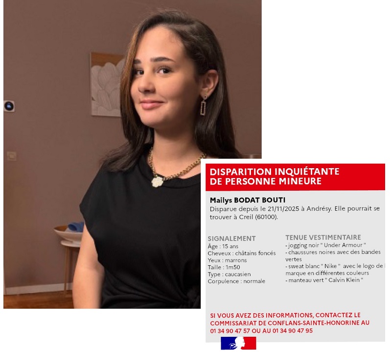 Appel à témoins : une adolescente de 15 ans portée disparue à Andrésy (Yvelines)