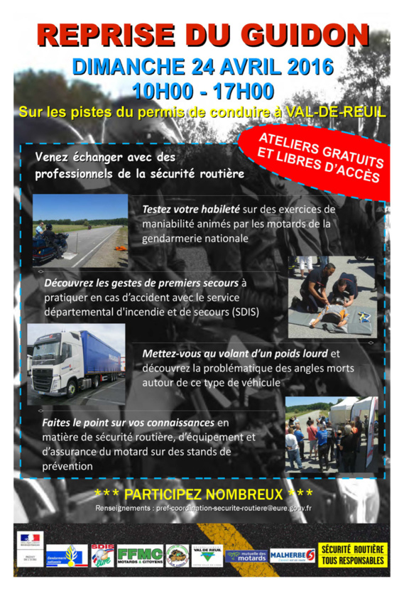 "Reprise du guidon", une action de prévention destinée aux motards dimanche à Val-de-Reuil