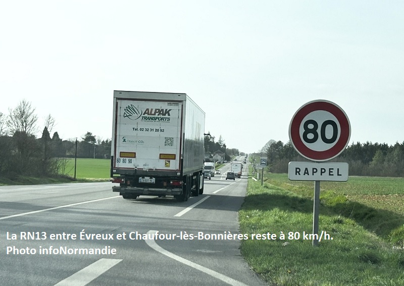 La RN13 entre Évreux et Chaufour-les-Bonnières reste à 80 km/h - photo infonormandie La RN13 entre Évreux et Chaufour-les-Bonnières reste à 80 km/h - photo infonormandie