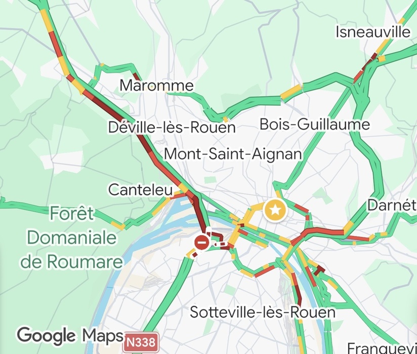 FLASH INFO - Circulation très compliquée ce matin entre Rouen et l’A150 en raison d’un chantier