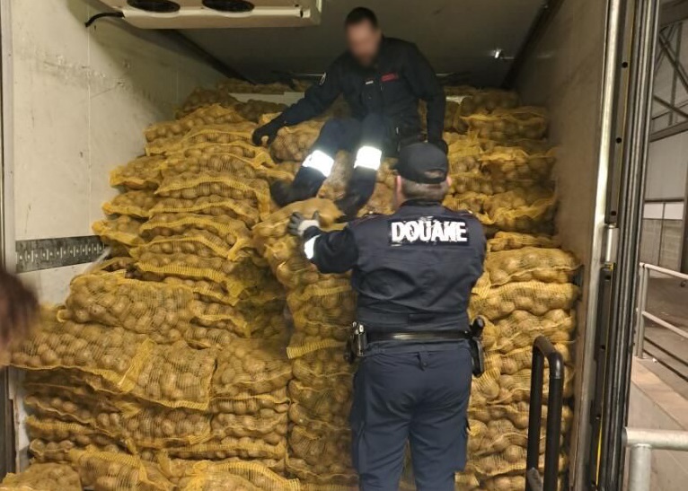 Les douaniers de Cherbourg saisissent plus de 8 tonnes de tabac de contrebande dans un poids lourd chargé de pommes de terre - Photo Douanes