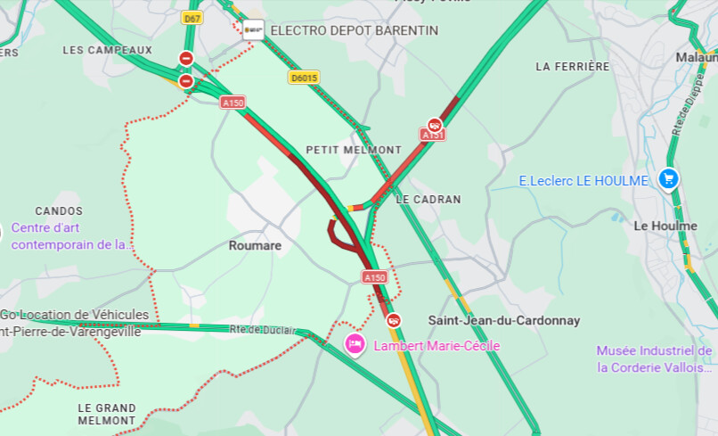 Dzes perturbations sont constatées sur l'A150 et l'A151 dans le secteur de Roumare - Google Maps