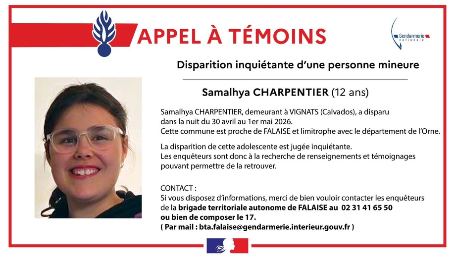 Disparition inquiétante dans le Calvados : un appel à témoins lancé pour retrouver une adolescente de 12 ans