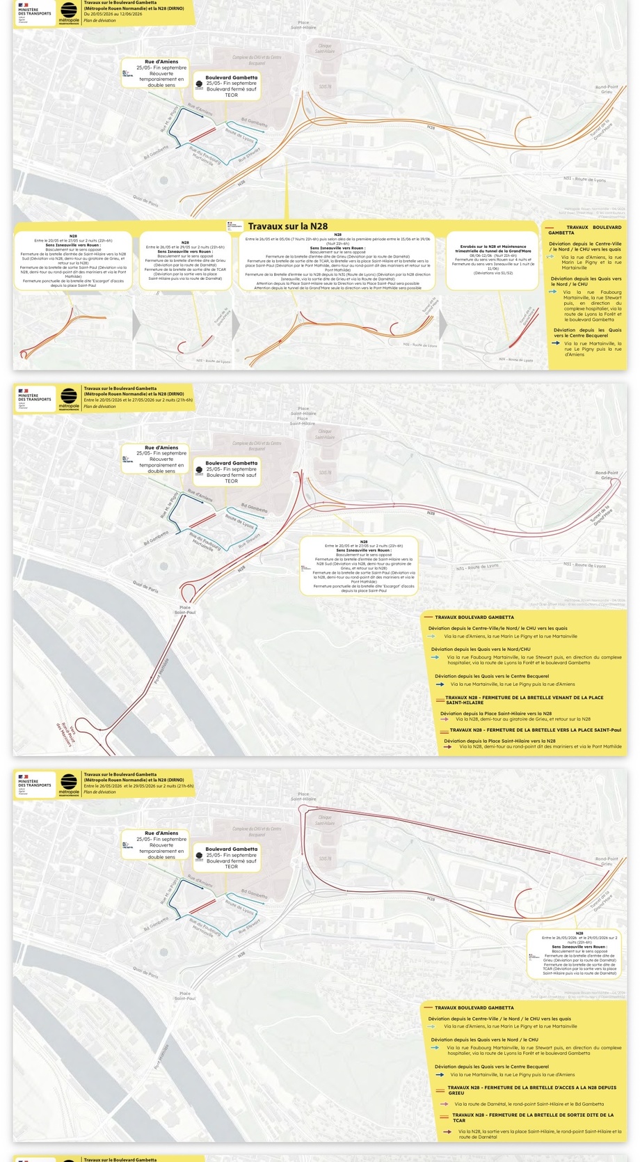 Rouen : quatre mois et demi de travaux sur la RN28 et le boulevard Gambetta, l’accès au CHU maintenu Rouen : quatre mois et demi de travaux sur la RN28 et le boulevard Gambetta, l’accès au CHU maintenu