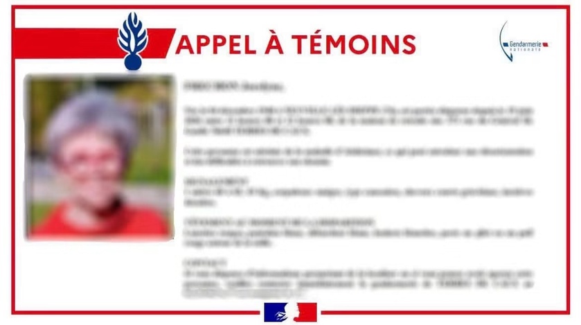 La gendarmerie a levé l’appel à témoin suite à la disparition inquiétante de Jocelyne Fréchon