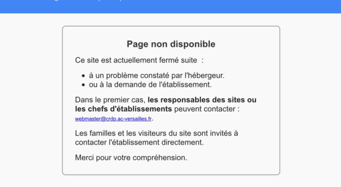 Le site du collège n'est plus accessible Le site du collège n'est plus accessible