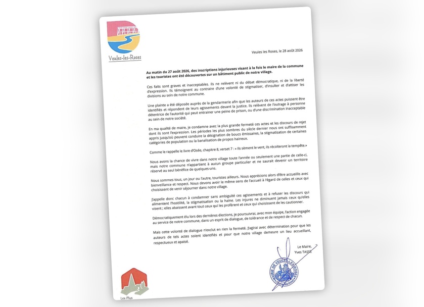 La lettre publiée par le maire de Veules-les-Roses sur les réseaux sociaux La lettre publiée par le maire de Veules-les-Roses sur les réseaux sociaux