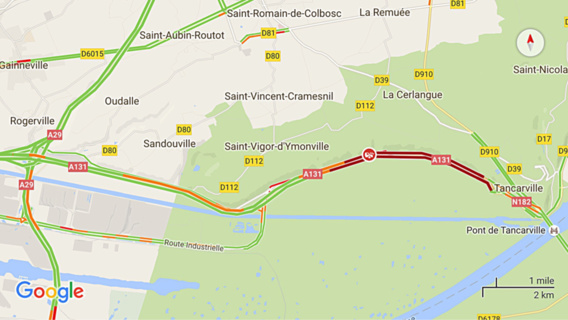 Un motard grièvement blessé sur l'A131 entre Tancarville et le Havre : la victime est héliportée Un motard grièvement blessé sur l'A131 entre Tancarville et le Havre : la victime est héliportée