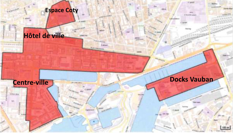 Au Havre, le secteur de l'espace Coty, le centre-ville, l'hôtel de ville ainsi que la a zone autour du bassin du Commerce sont intégrés au prérimètre d'interdiction