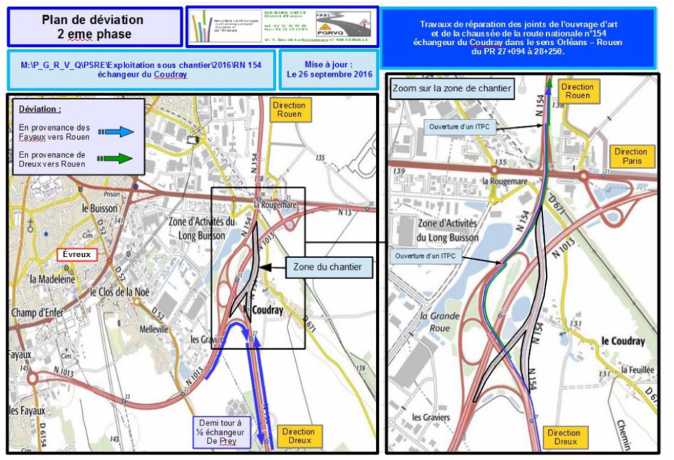 Travaux sur la RN 154 dans l'Eure : restriction de circulation à l'échangeur du "Coudray" à Évreux