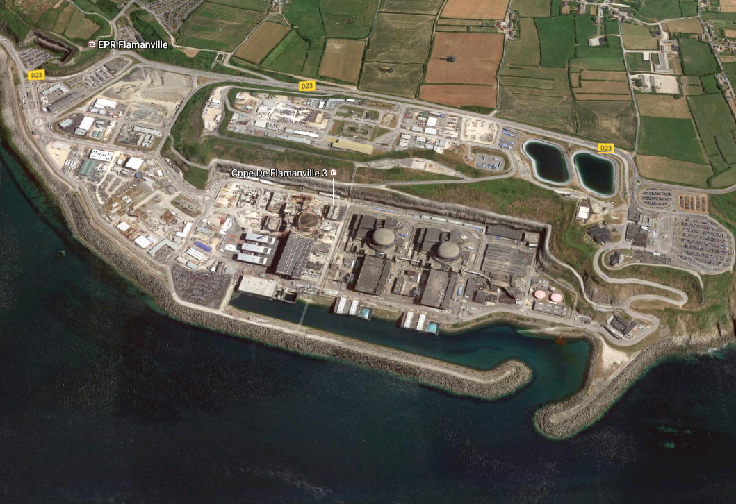 La centrale nucléaire de Flamanville, dans la Manche (Illustration©Google Maps)