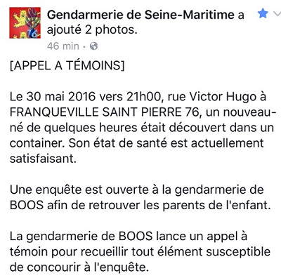 Bébé découvert dans une poubelle près de Rouen : la mère âgée de 16 ans placée en détention provisoire
