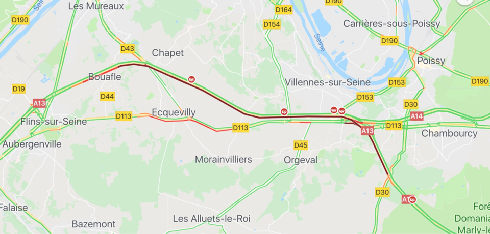 Poids-lourd en feu sur l'A13 à Poissy (Yvelines) : 7 km de bouchon vers Paris 