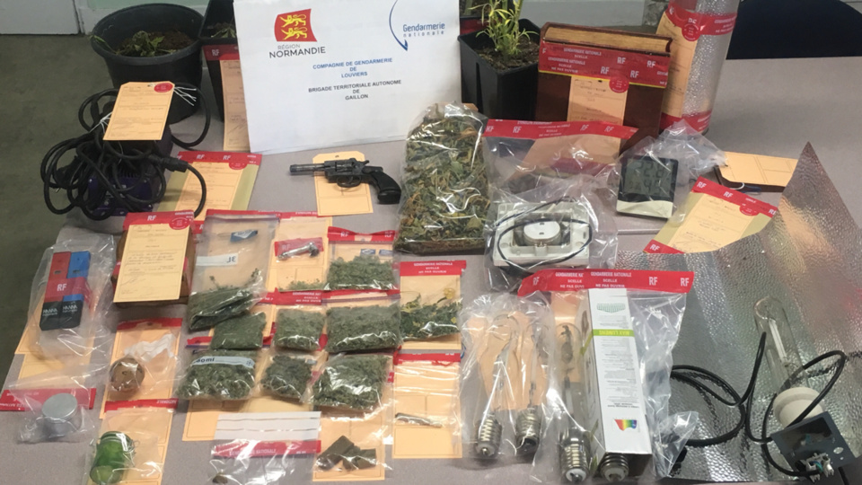 Les gendarmes ont découvert au domicile du mis en cause tout le matériel nécessaire à la culture d'herbe de cannabis, mais aussi une arme (Photo © Gendarmerie27)