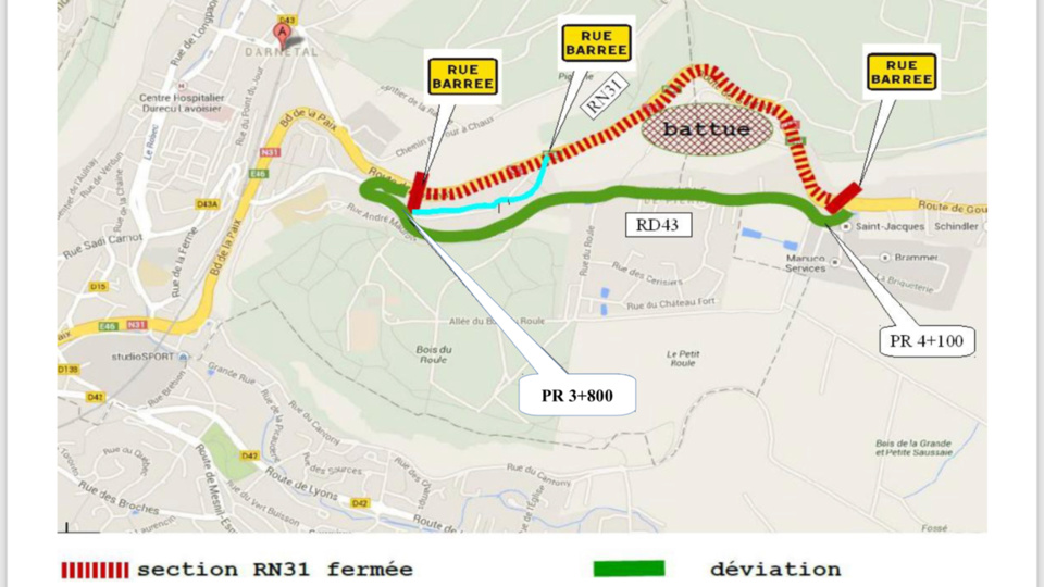 La RN 31 est fermée à la circulation dans les deux sens