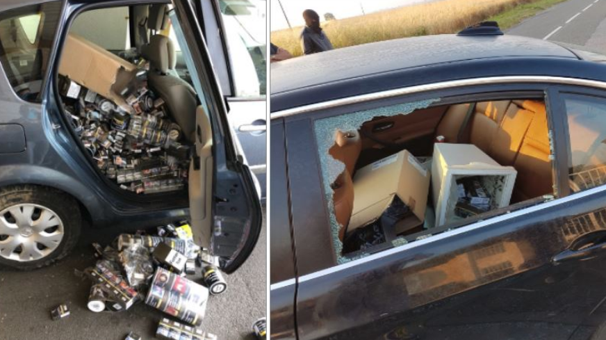 Dans les deux véhicules des cambrioleurs, des paquets de cigarettes et des pots de tabac en grande quantité ont été découverts © Gendarmerie