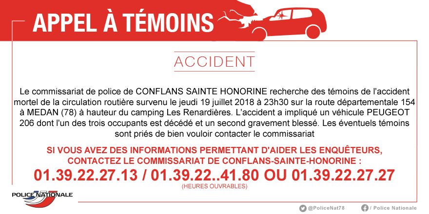 Accident mortel à Médan (Yvelines) : la police lance un appel à témoin