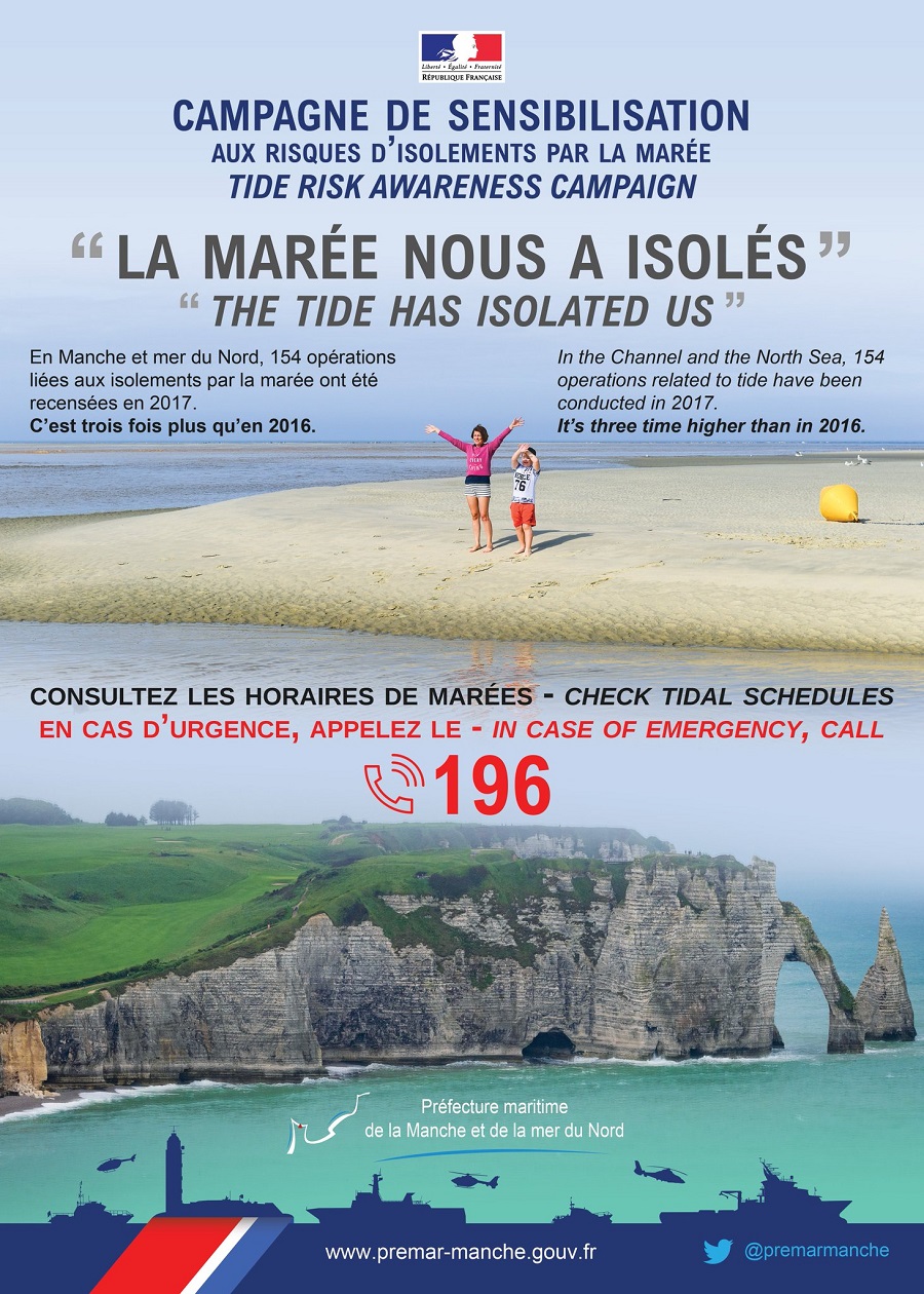 L'affiche de la campagne de sensibilisation aux dangers de l'isolement par la marée