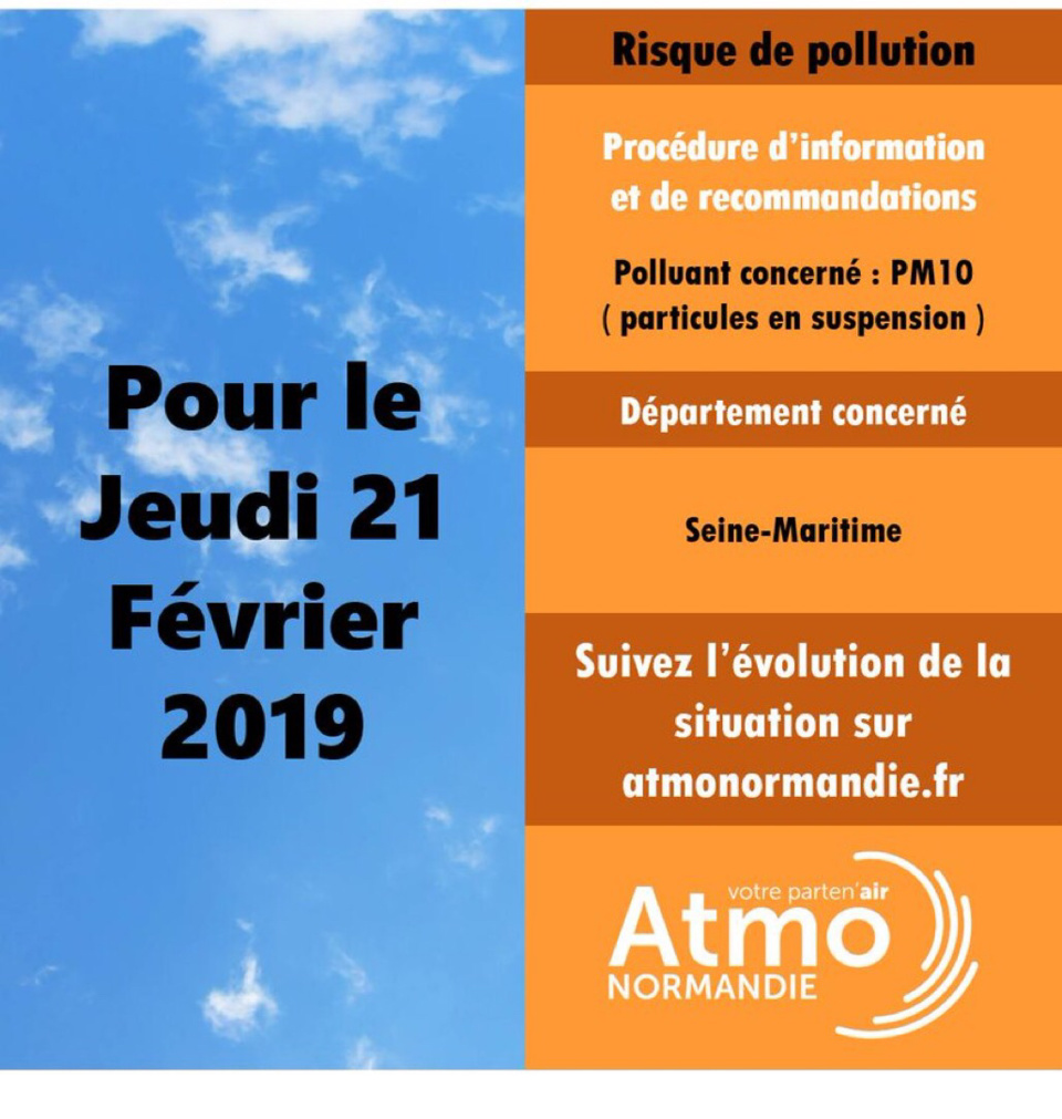 Pollution de l’air par les particules en suspension jeudi 21 février en Seine-Maritime