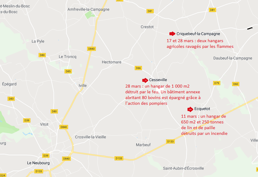 Eure : les gendarmes traquent les incendiaires de hangars agricoles autour du Neubourg