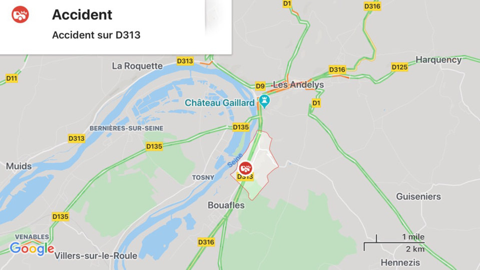 Deux voitures se percutent entre Les Andelys et Bouafles (Eure) : un blessé grave 