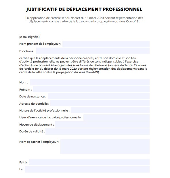 Confinement : désormais, le  justificatif de déplacement professionnel suffit pour ceux qui travaillent