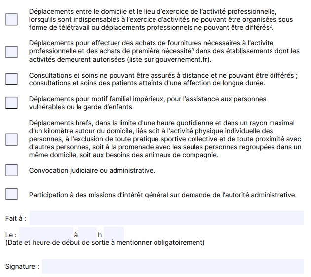 Confinement: ce qu'il faut savoir de la nouvelle attestation de déplacement dérogatoire disponible ici