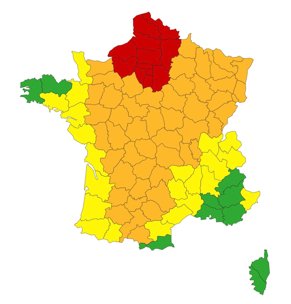 Czrte des départements en vigilance canicule @ météo France