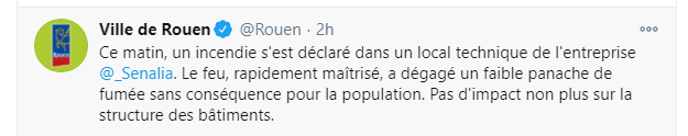 A Rouen, de gros moyens engagés par les pompiers pour un départ de feu sans conséquence chez Senalia