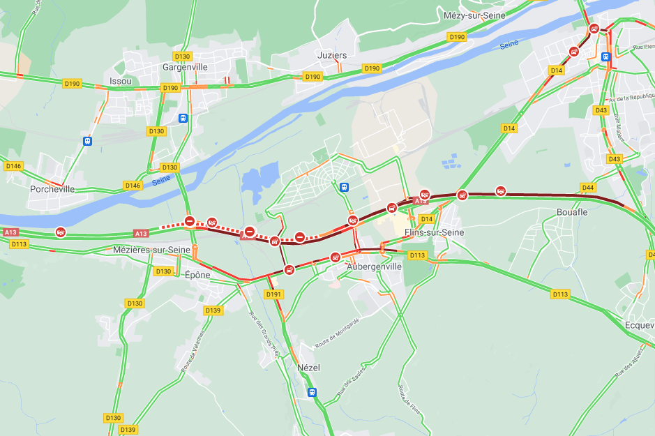 Accidents sur l'A13 : autoroute fermée et trafic très perturbé entre Les Mureaux et Mantes