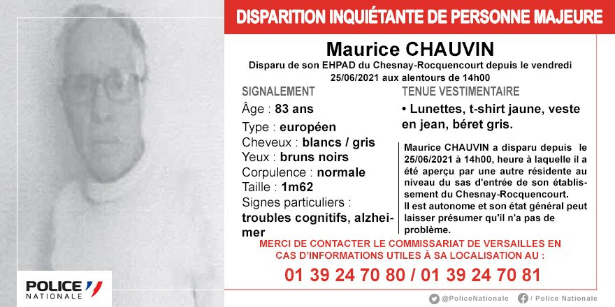 Disparition inquiétante dans les Yvelines : appel à témoins pour retrouver cet homme de 83 ans 