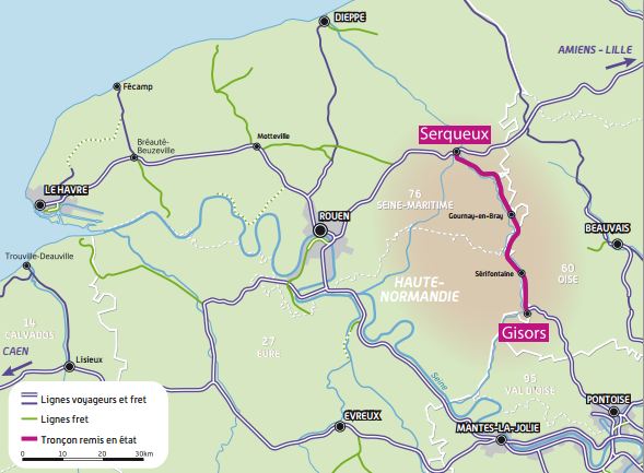 Le train permettra d'aller de Serqueux à Gisors en 38mn, contre 1h09mn en bus actuellement