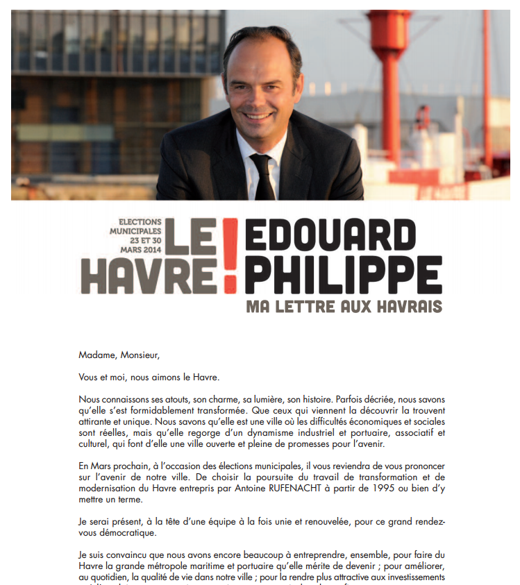 Dans sa "lettre aux Havrais" le maire-candidat affiche ses ambitions électorales