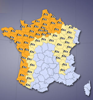 Toute la partie Nord-Ouest de la France est placée en vigilance orange (document : Météoconsult)