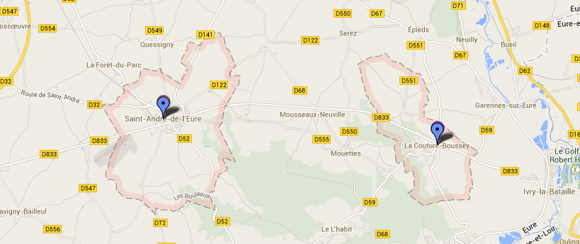 Les deux communes sont situées en bordure de la D833 à moins de 10 kilomètres l'une de l'autre (@Google Maps)