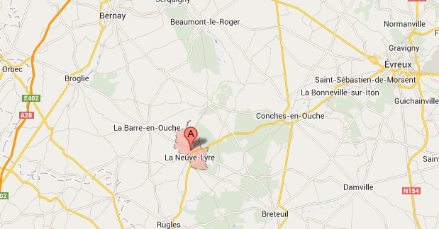 La Vieille-Lyre (village mitoyen avec La Neuve-Lyre) est situé à 7 km au sud-est de la Barre-en-Ouche @Google Maps