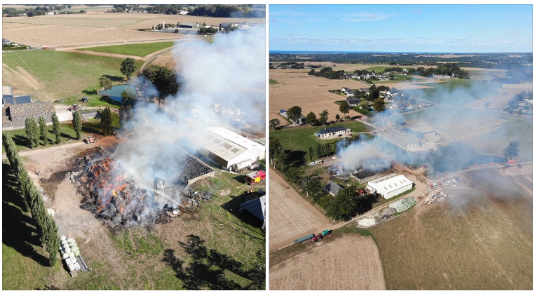 Le bâtiment abritait du bétail et plusieurs tonnes de récoltes - Photos © Sdis76