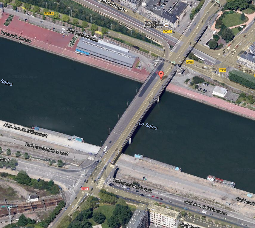 Il sera difficile de circuler la nuit aux abords du pont Guillaume Le Conquérant entre lundi 3 et vendredi 7 novembre. Qu'on se le dise  (@Google Maps)