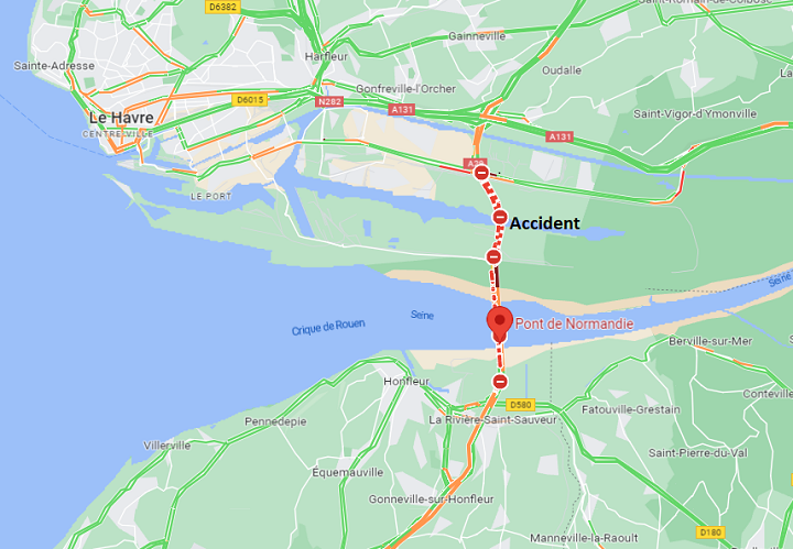 Accident et vents violents sur l'A29 en Seine-Maritime : restrictions de circulation sur le pont de Normandie