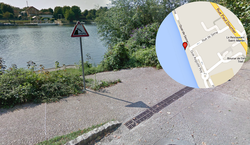 Le véhicule venant de la rue Paul Doumer aurait dévalé la rue de Seine (en sens unique) avant de tomber dans la Seine au niveau du quai Auguste Roy (Illustration @infoNormandie/Google Maps)