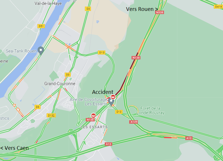 Accident de poids-lourd : la N138 coupée à la circulation à Grand-Couronne près de Rouen