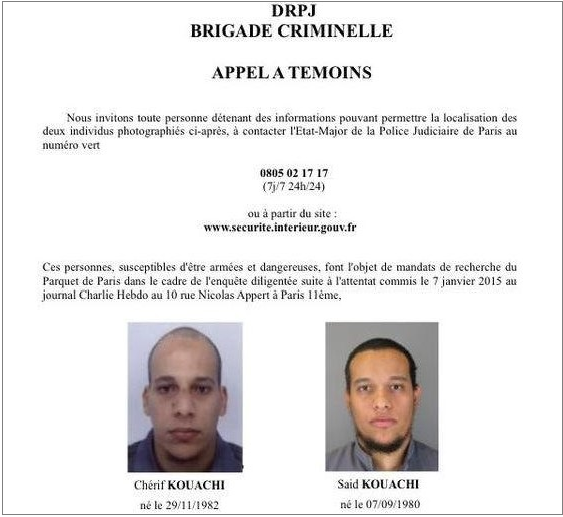 Deux frères activement recherchés dans l'enquête sur l'attentat contre Charlie Hebdo